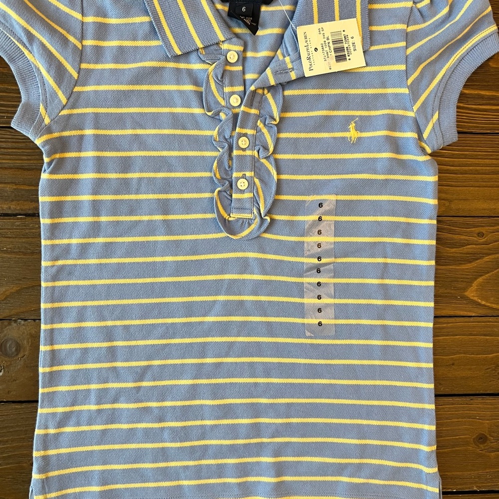 Ralph Lauren Kids Blue and Yellow Striped Polo Shirt. New with Tags attached